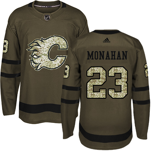 Adidas Flames #23 Sean Monahan Green Salute to Service Stitched NHL Jersey - Click Image to Close